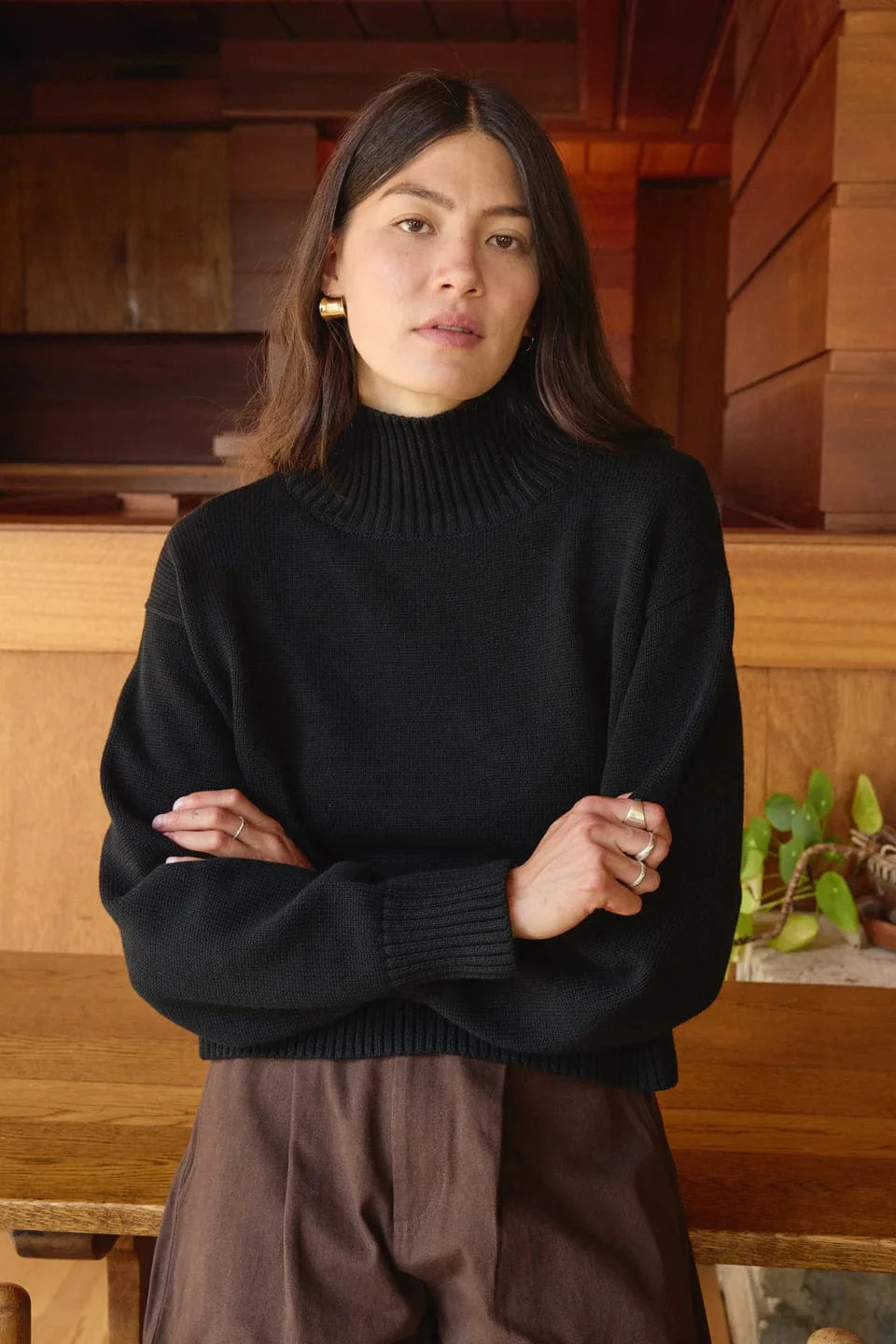 Crop Cotton Turtleneck - Black