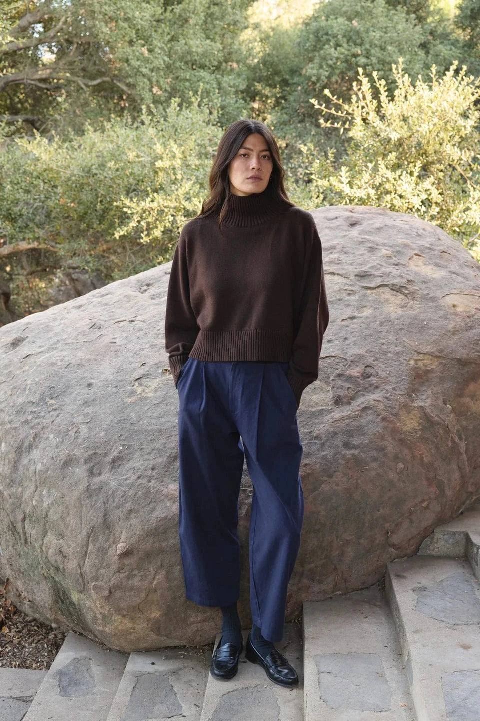 Crop Cotton Turtleneck - Walnut