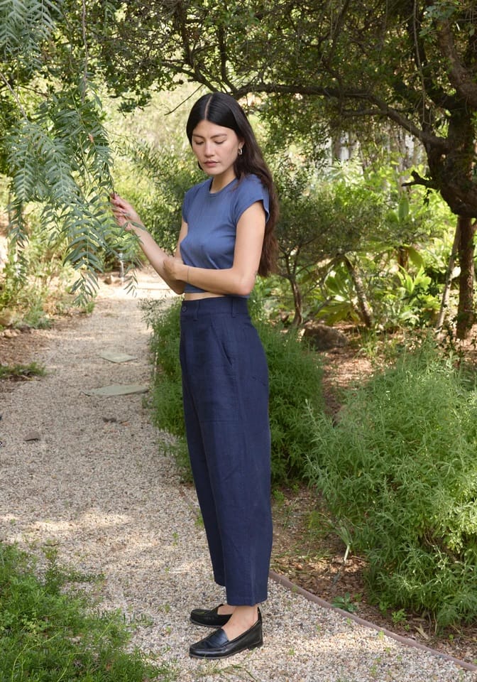 Crop Pointelle Tee - Indigo