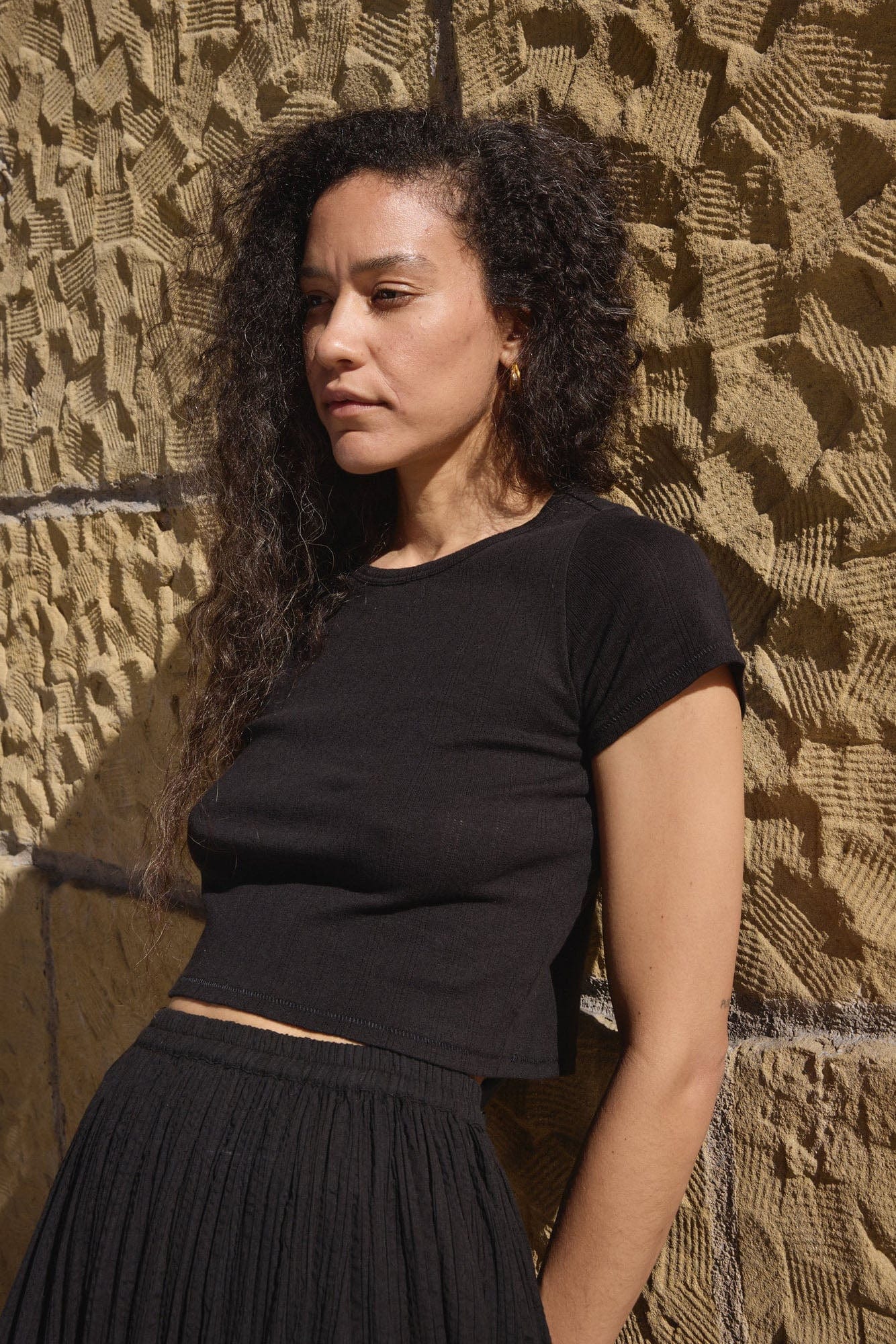 Crop Pointelle Tee - Black