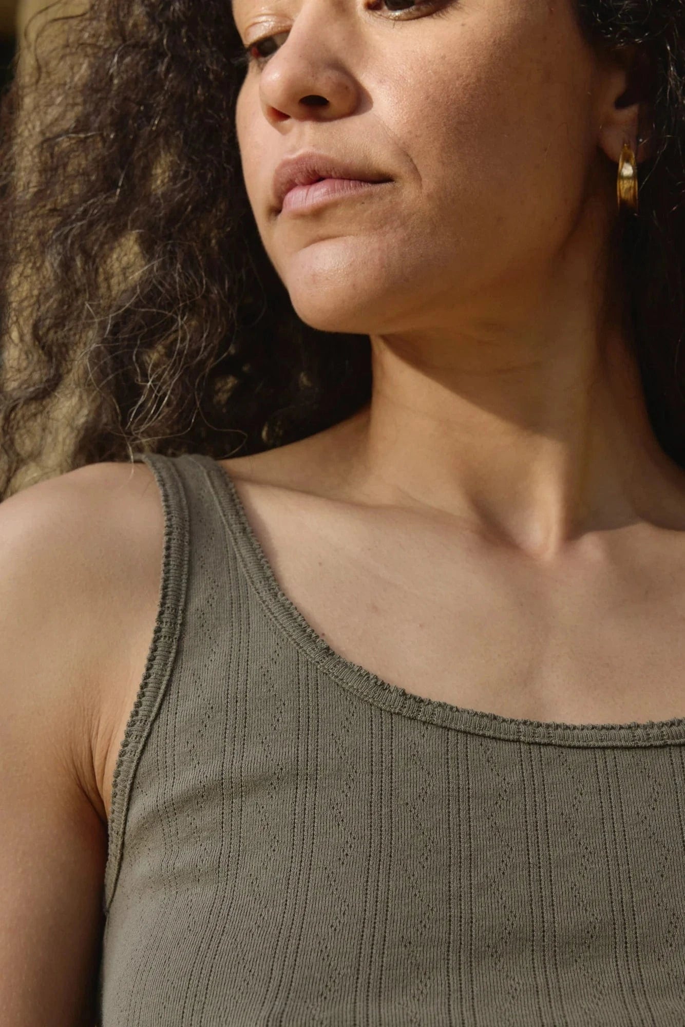 Crop Pointelle Scoop Tank - Sage