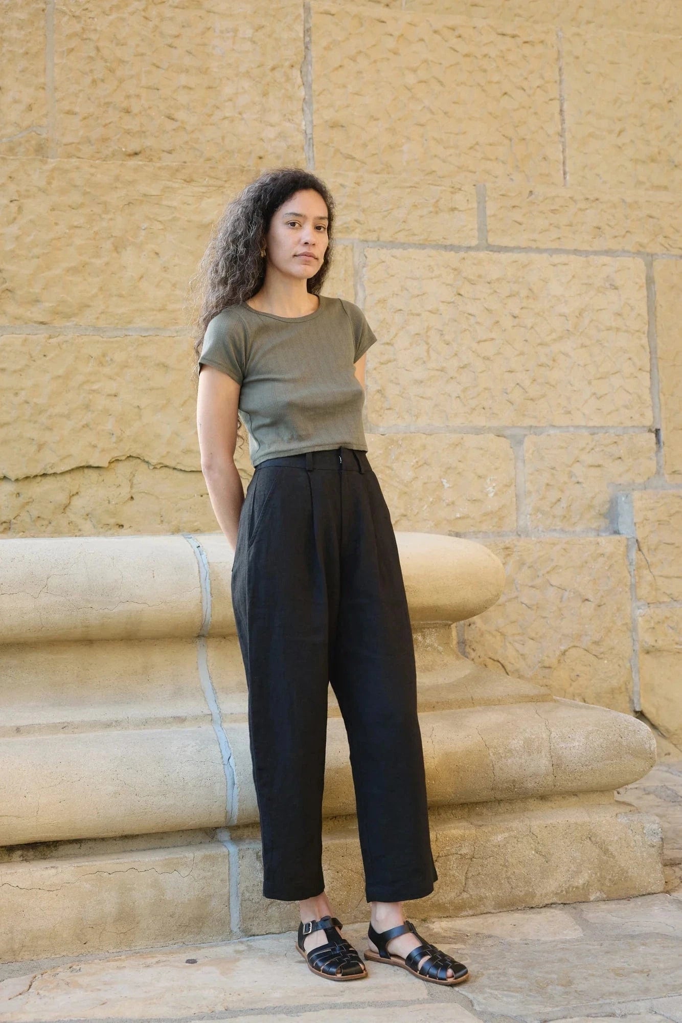Crop Pointelle Tee - Sage