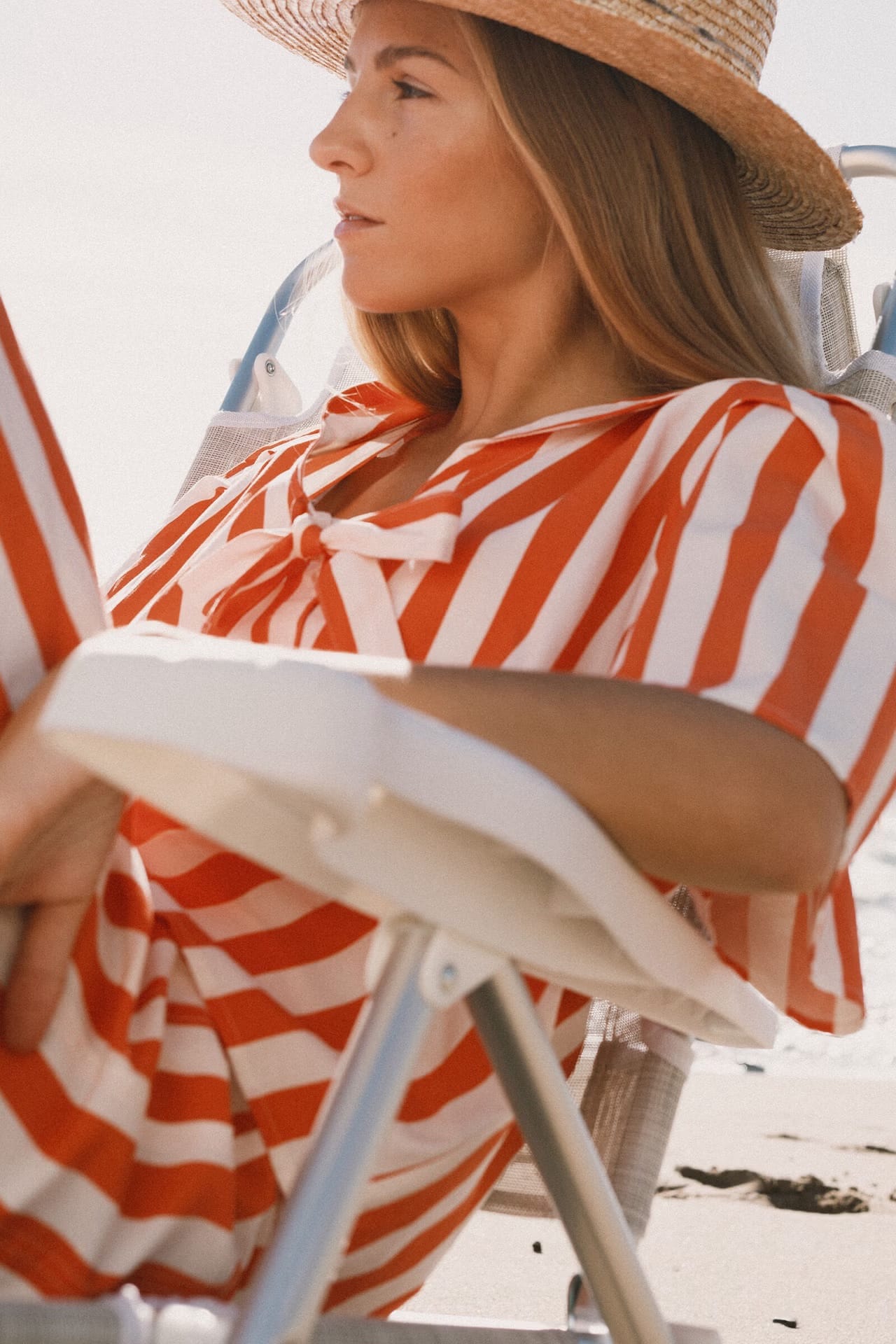 Striped Sailor Neck Blouse - Orange