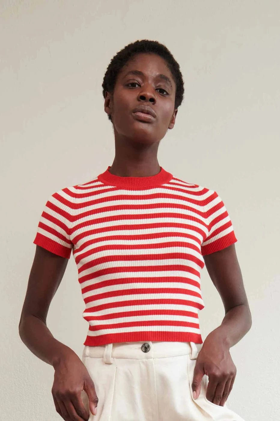 Jones Ribbed Tee - Piquillo Stripe