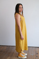 Basic Linen Shift Dress - Ochre