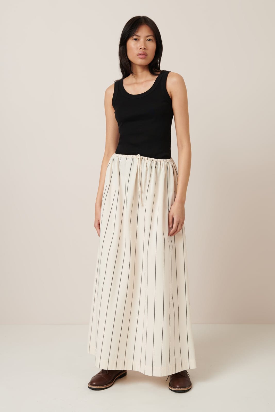 Linear Skirt - Greige Pinstripe