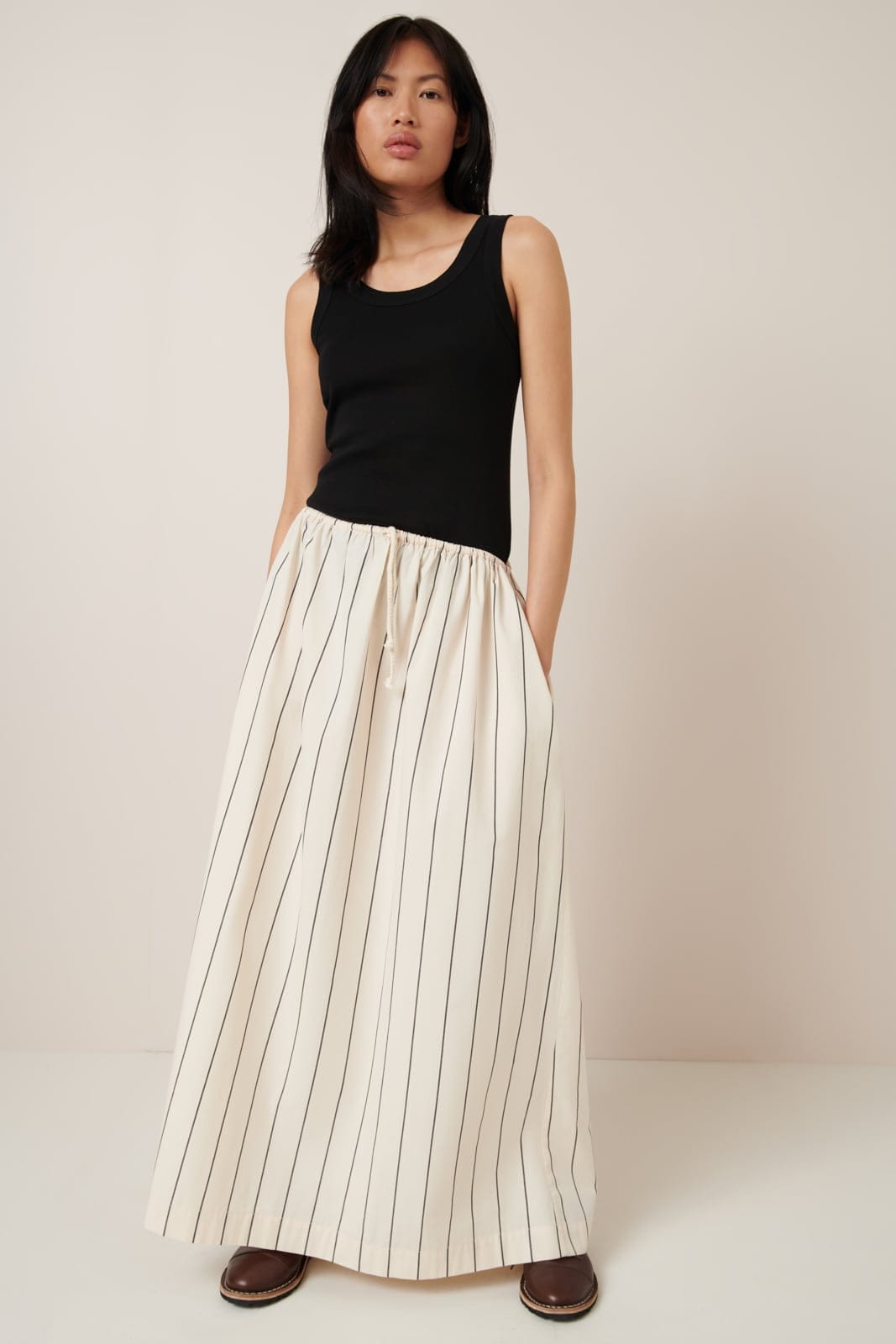 Linear Skirt - Greige Pinstripe