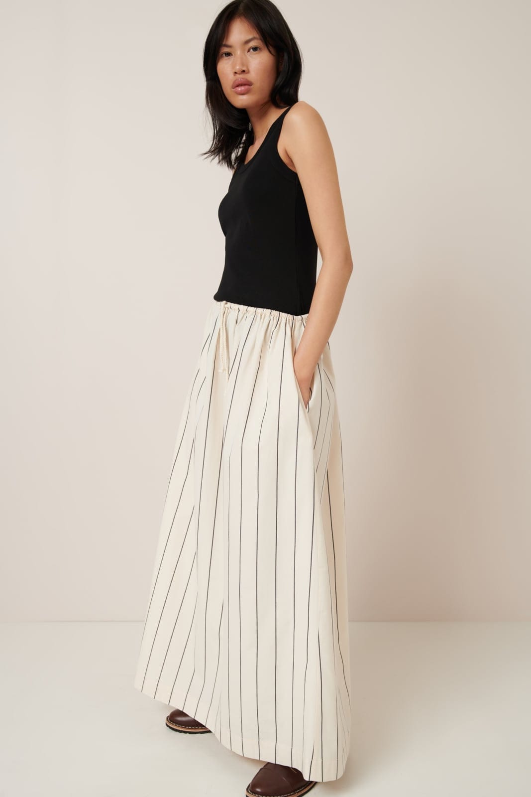 Linear Skirt - Greige Pinstripe