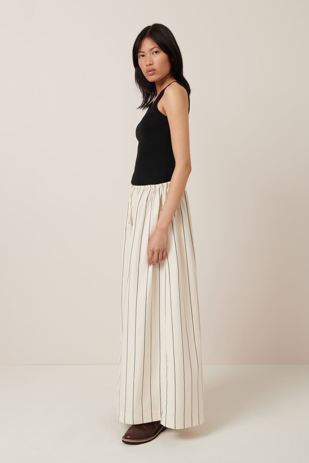 Linear Skirt - Greige Pinstripe