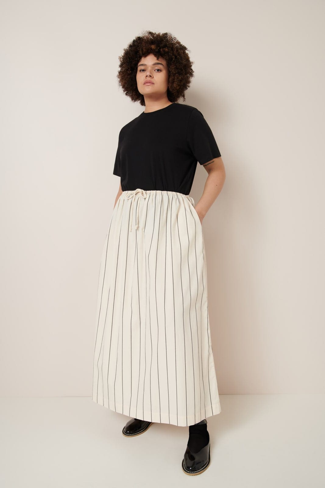 Linear Skirt - Greige Pinstripe