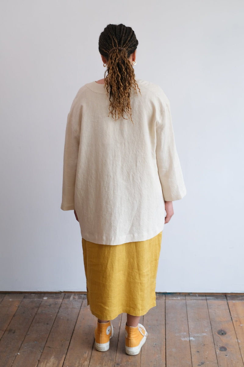 Basic Linen Shift Dress - Ochre