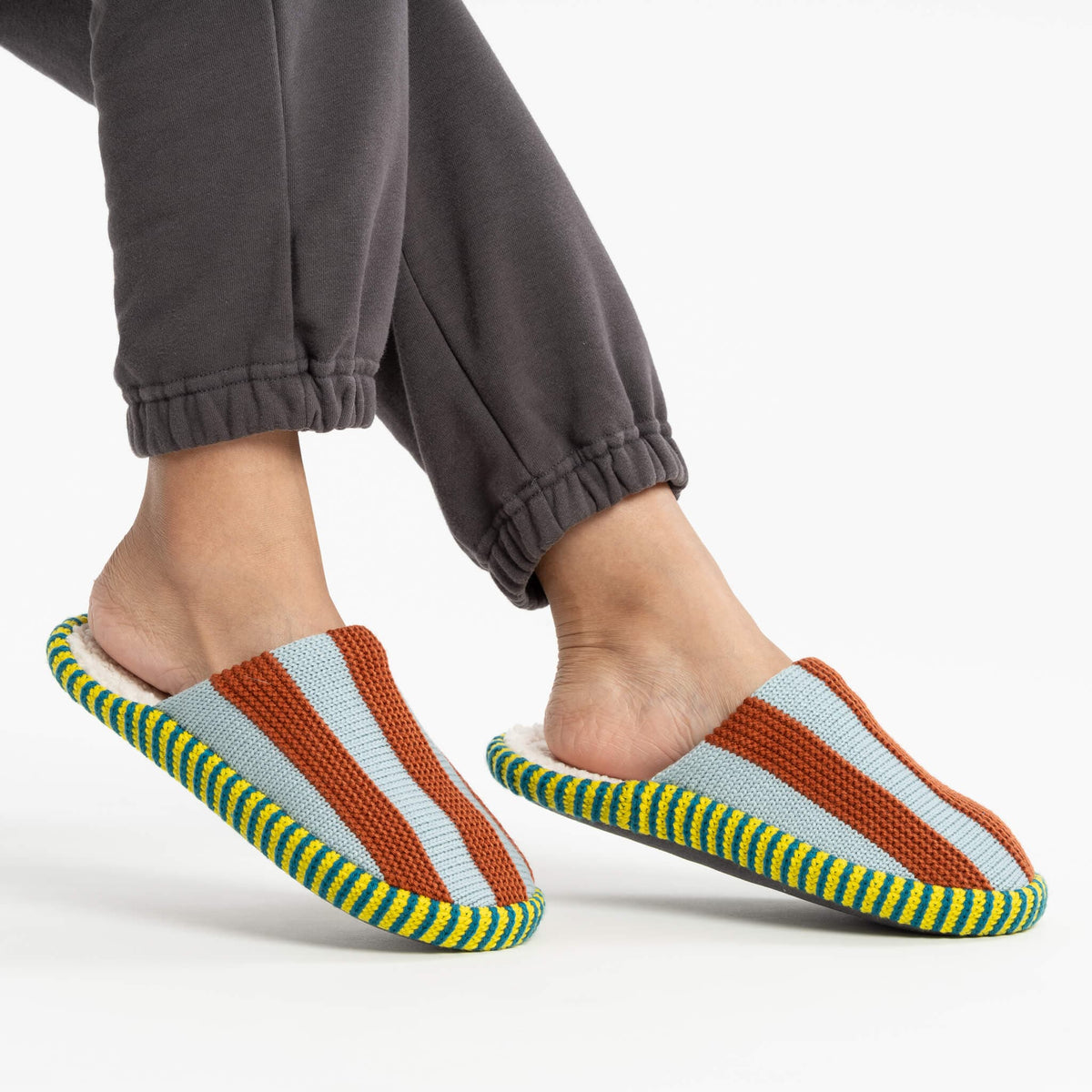 Stripe Slide Slippers - Stone Blue Rust