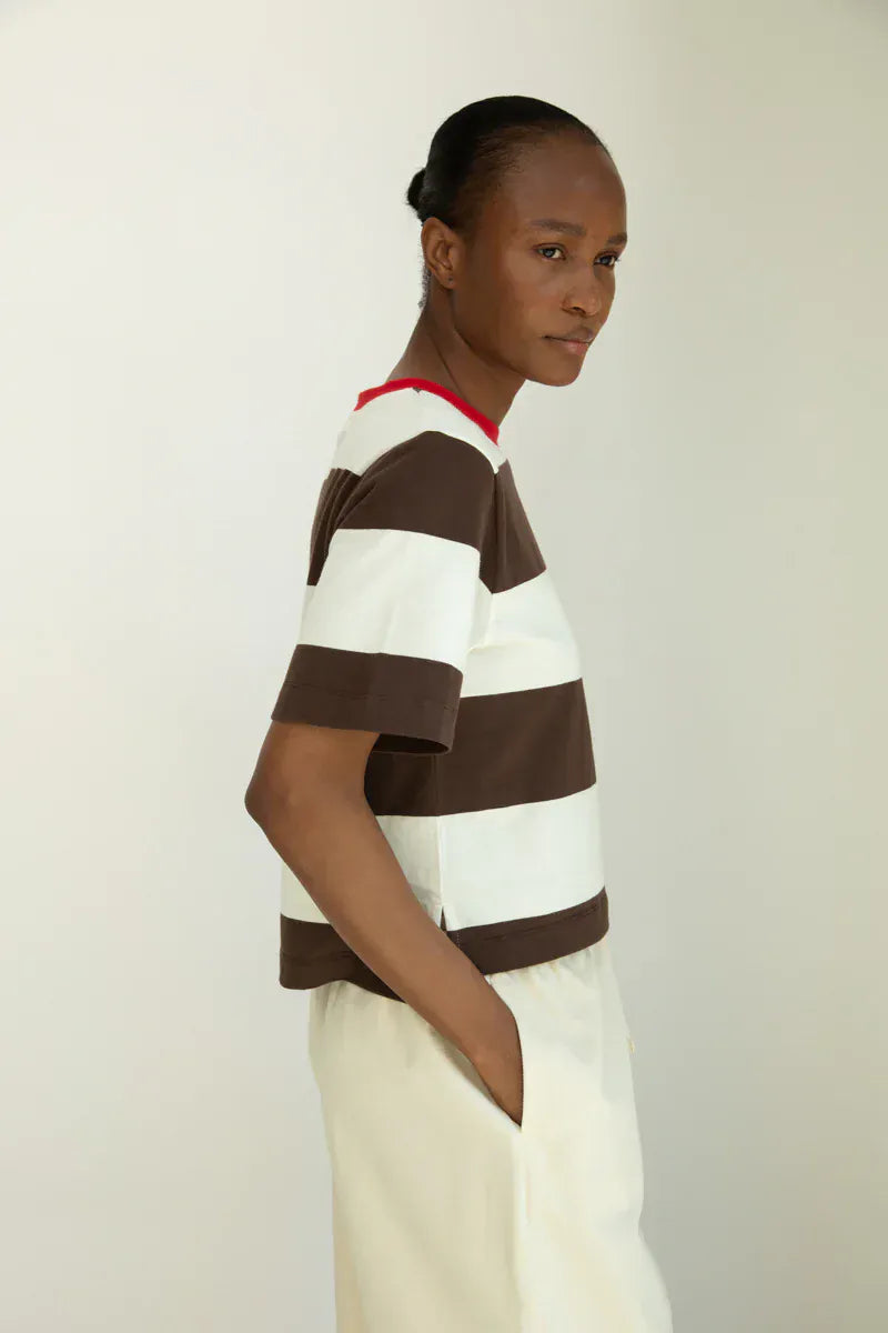 Bay-Sue Top - Cacao & White Wide Stripe