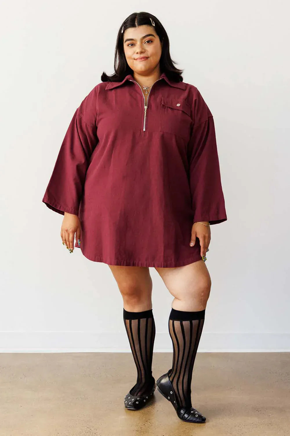 Mini Smock Dress - Bordeaux