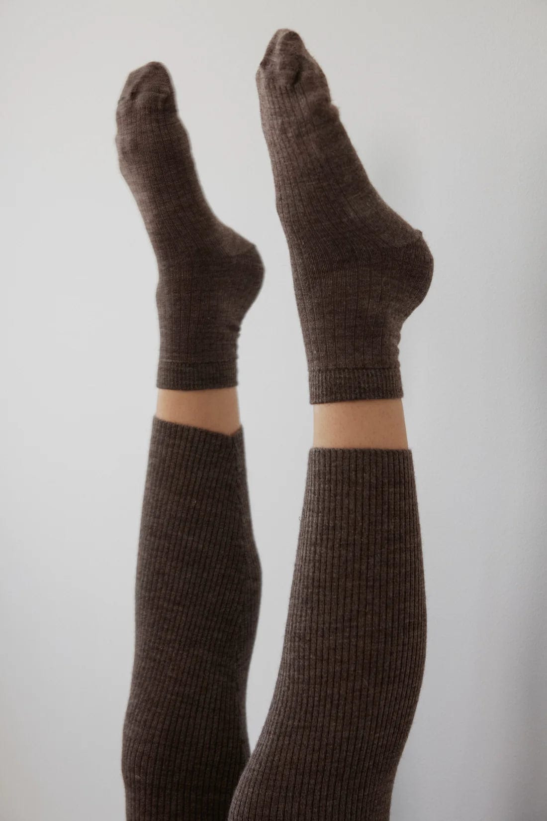 Rib Socks - Heathered Brown