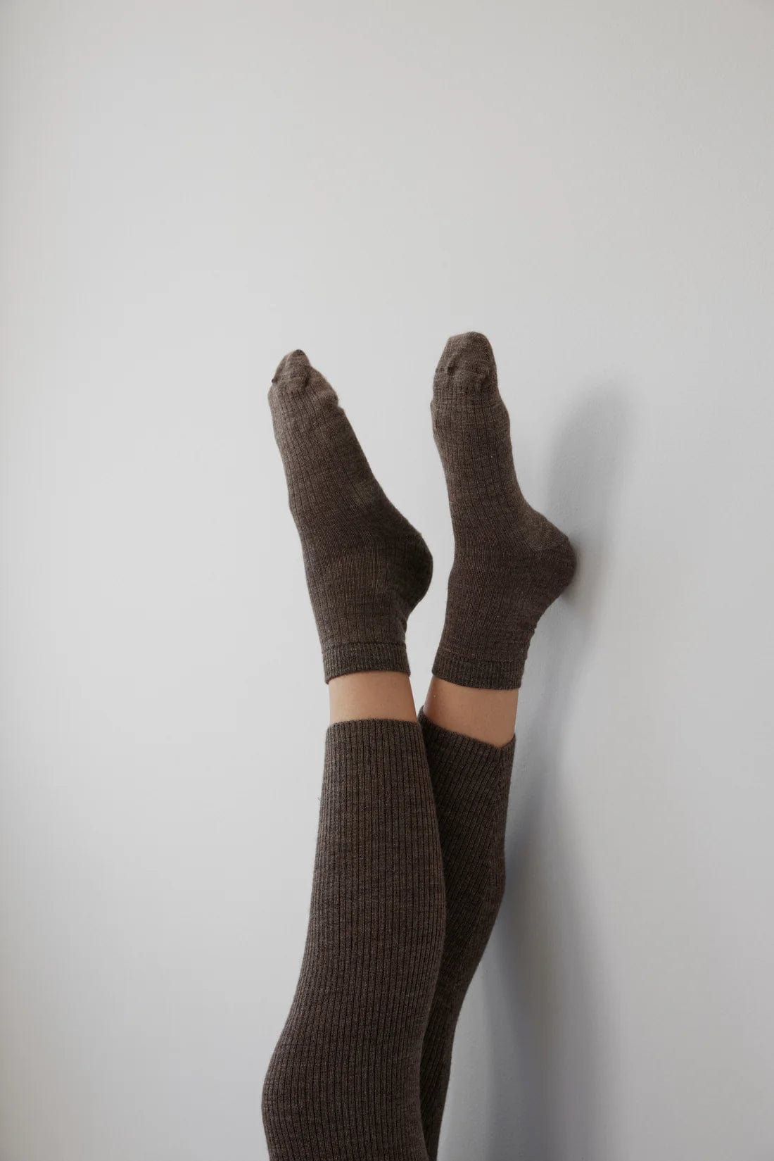 Rib Socks - Heathered Brown