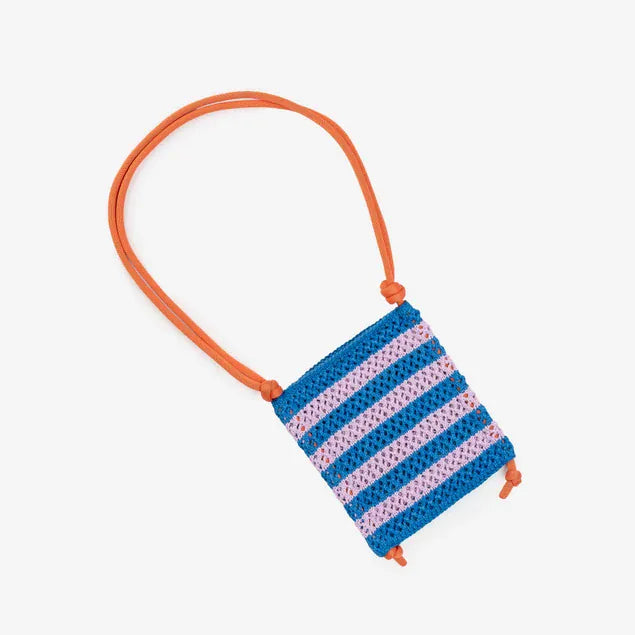 Stripe Raffia Phone Sling - Cobalt Lilac