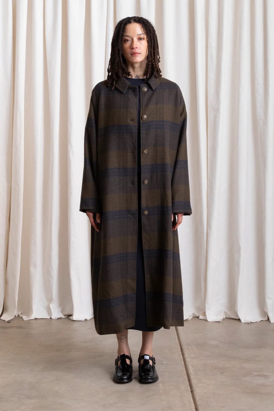 Wool Plaid New Trench - Olive / Navy