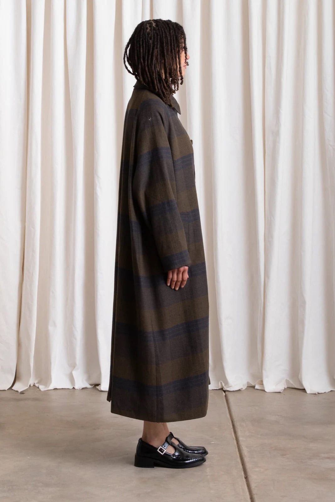 Wool Plaid New Trench - Olive / Navy