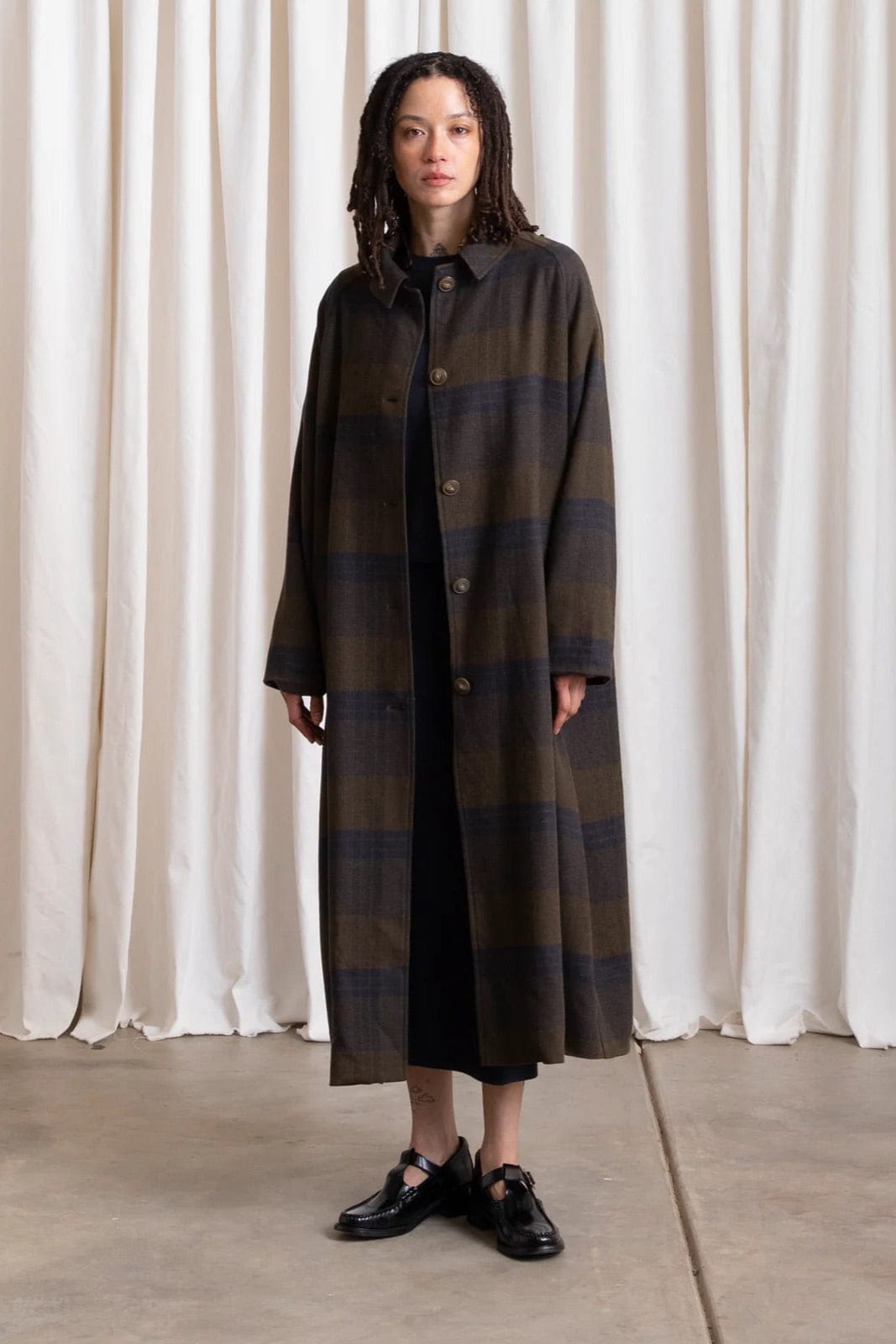 Wool Plaid New Trench - Olive / Navy