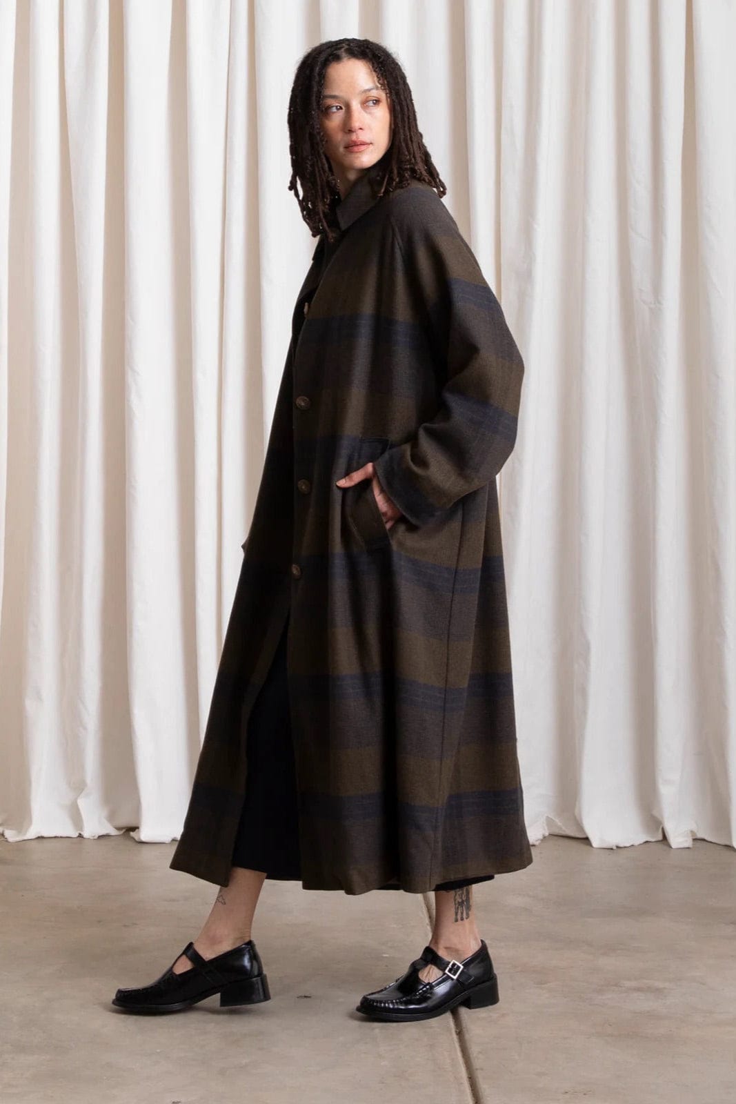 Wool Plaid New Trench - Olive / Navy
