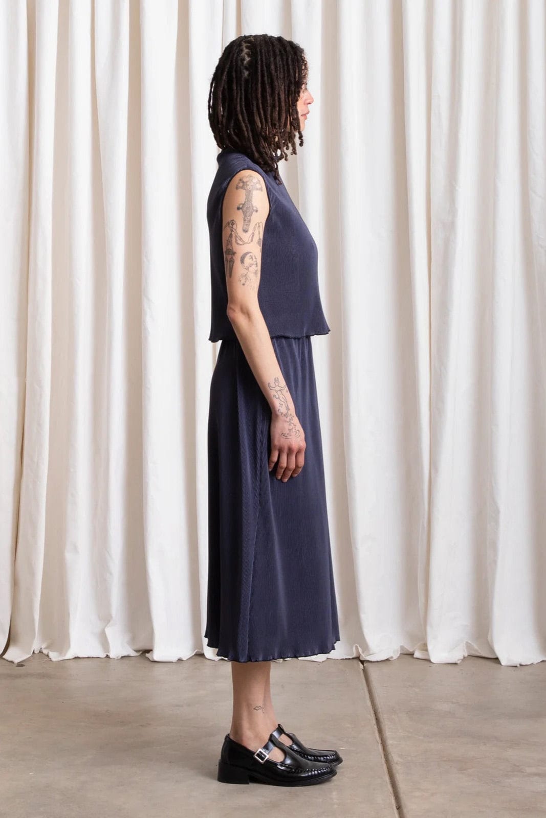 Pleated Midi Skirt - Navy