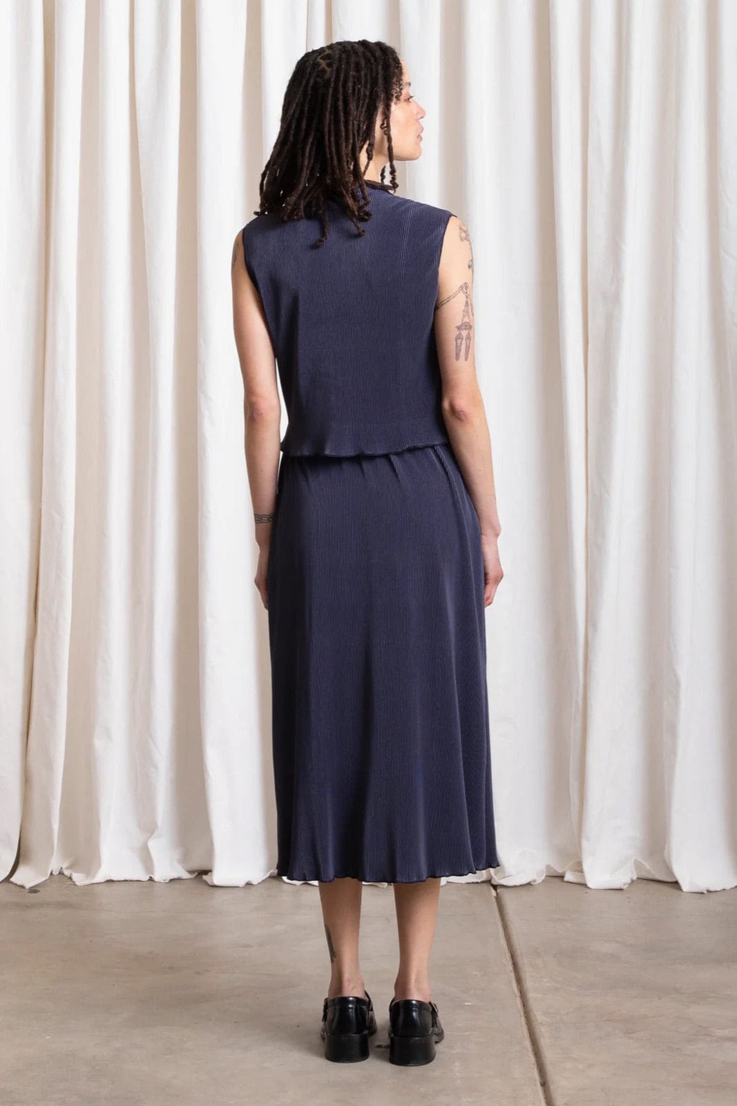 Pleated Midi Skirt - Navy