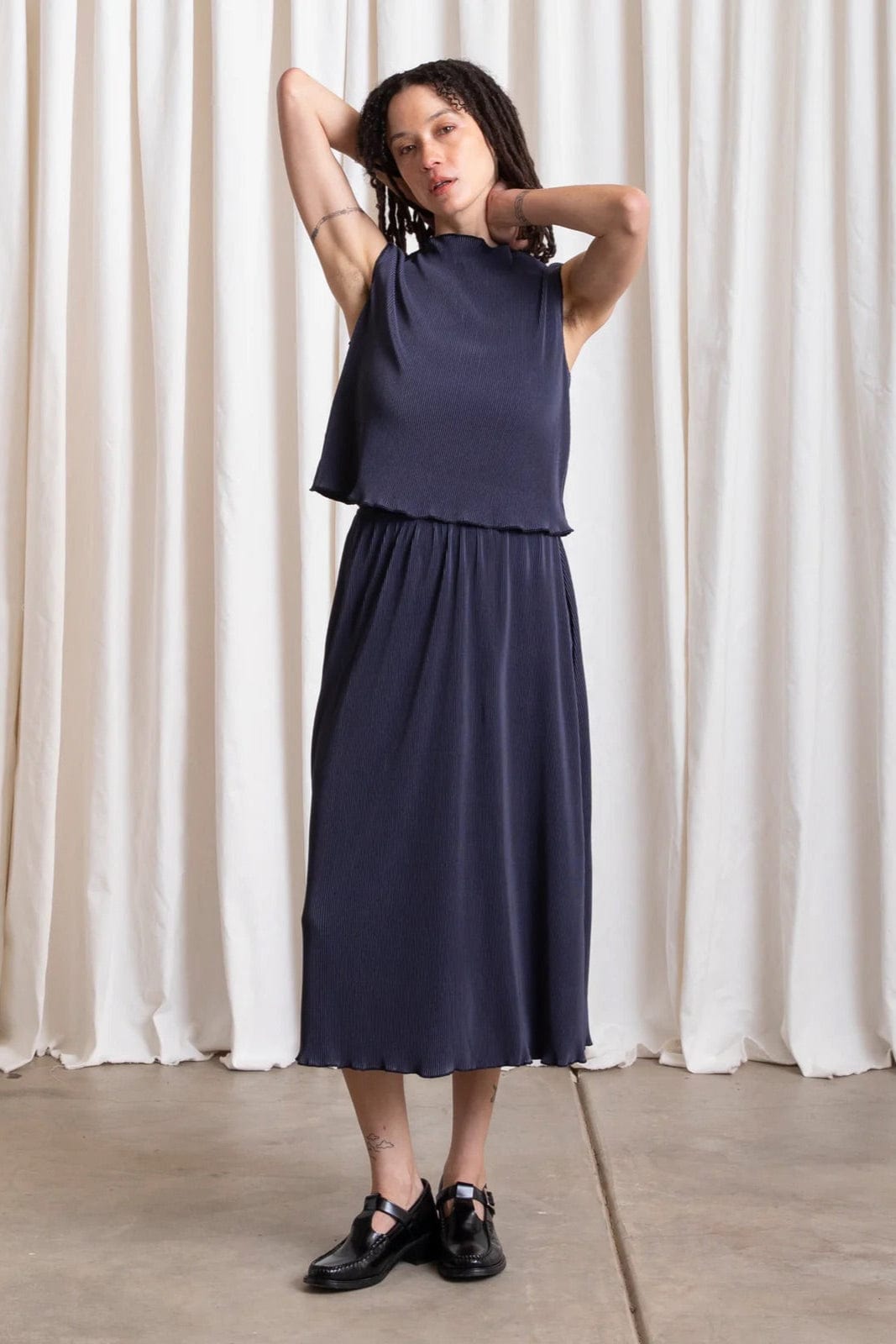 Pleated Midi Skirt - Navy