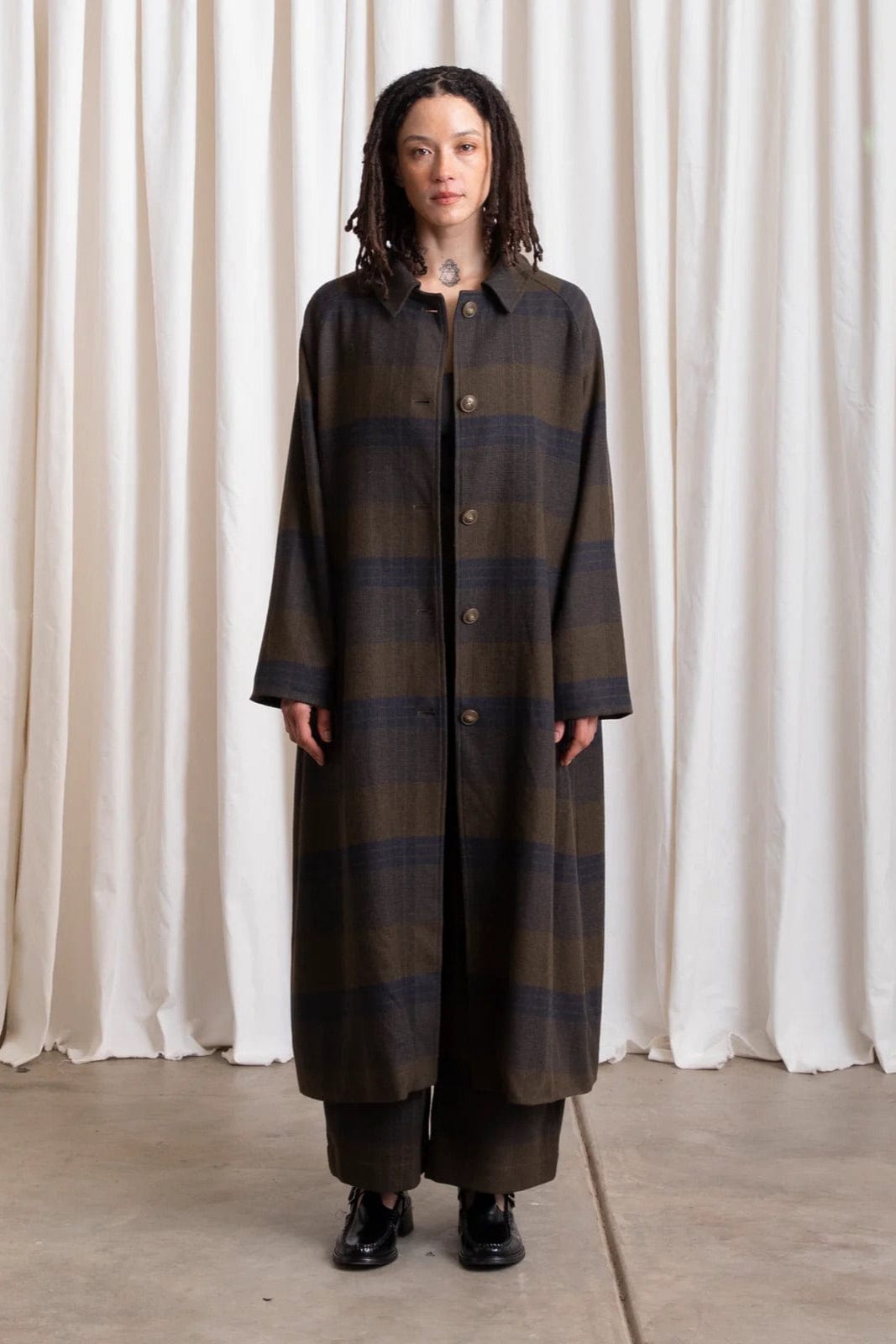 Wool Plaid New Trench - Olive / Navy