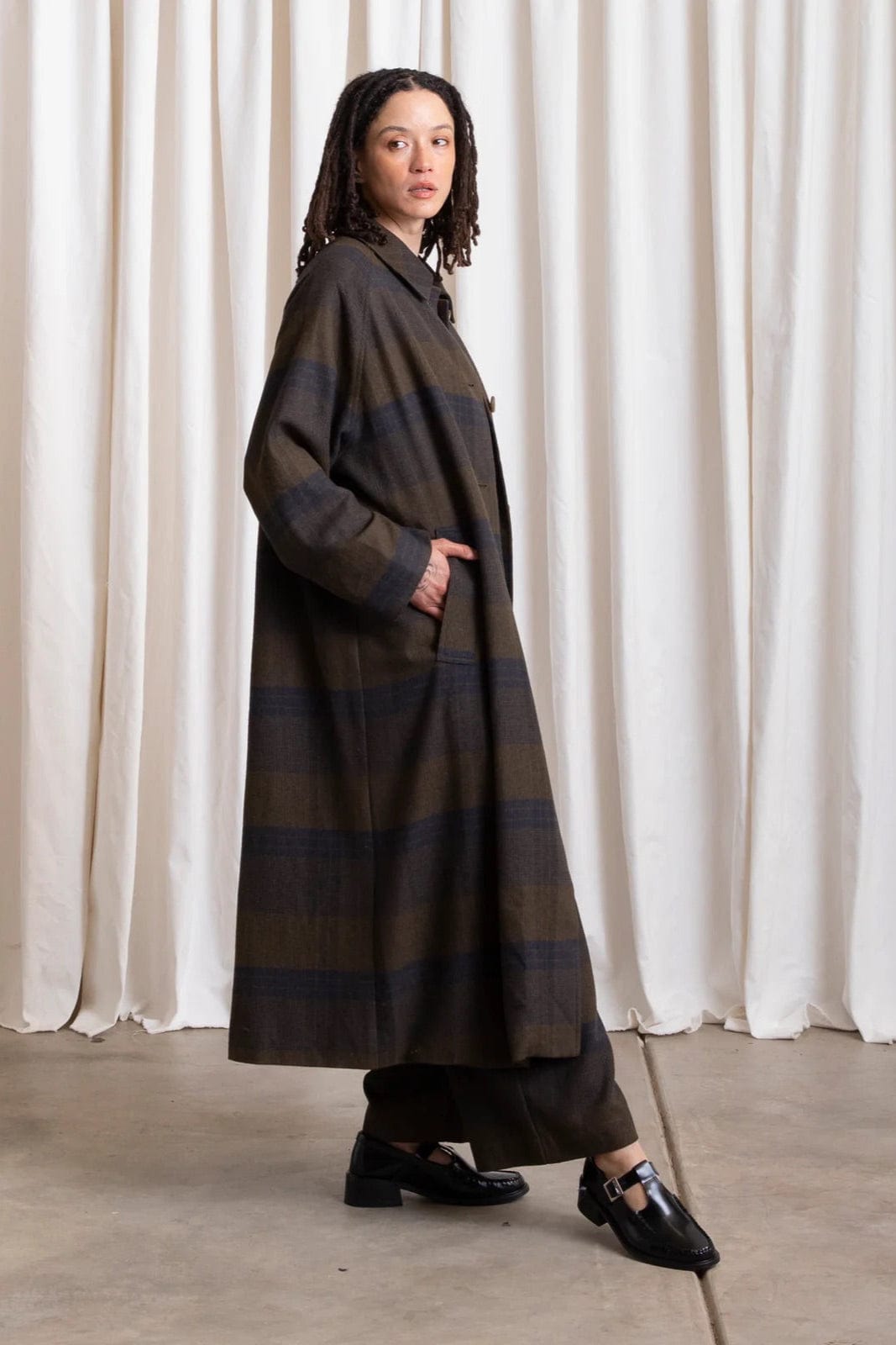 Wool Plaid New Trench - Olive / Navy
