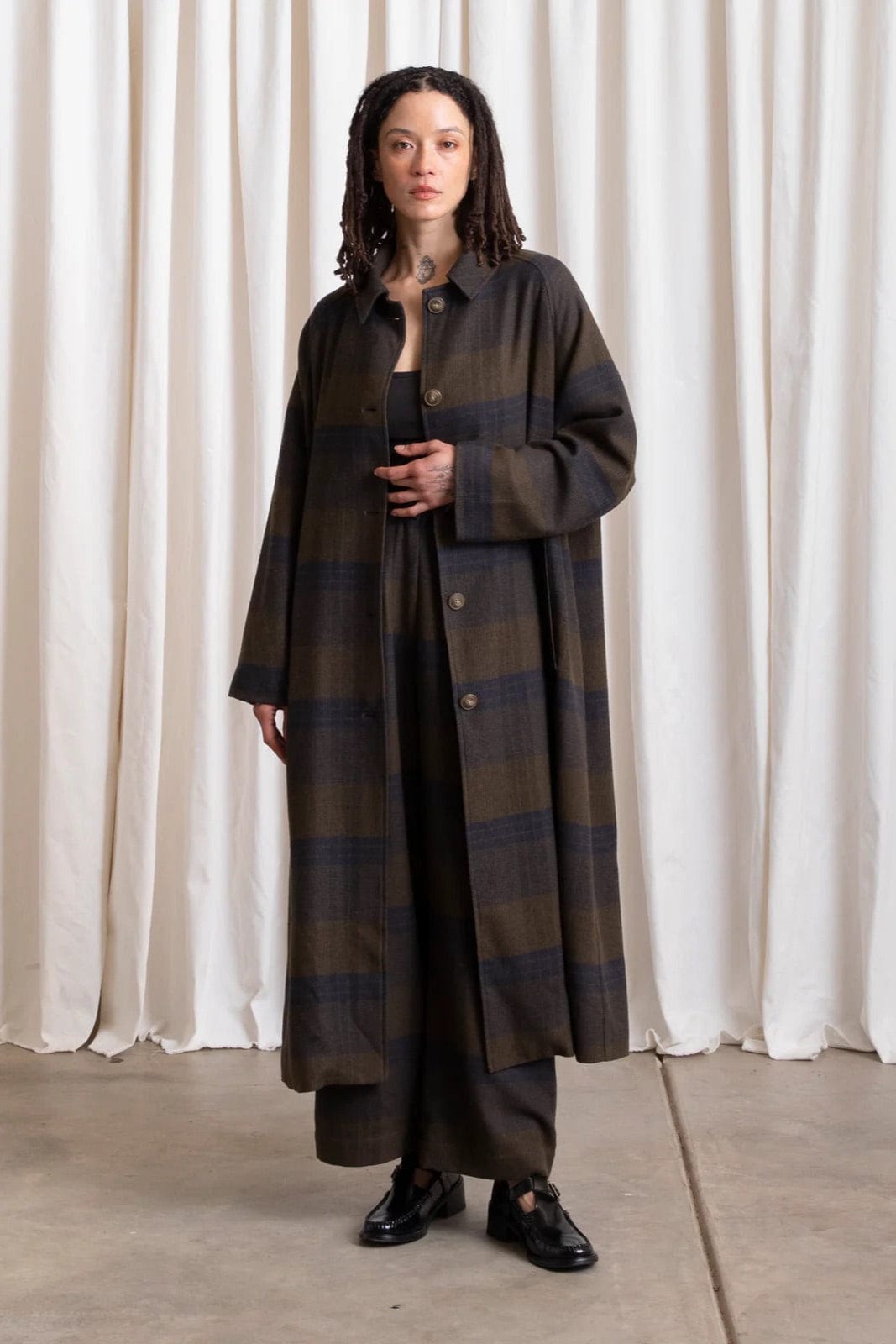 Wool Plaid New Trench - Olive / Navy