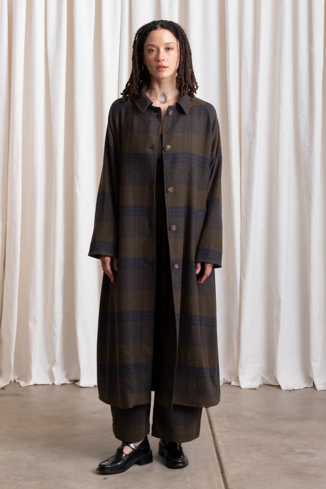 Wool Plaid New Trench - Olive / Navy