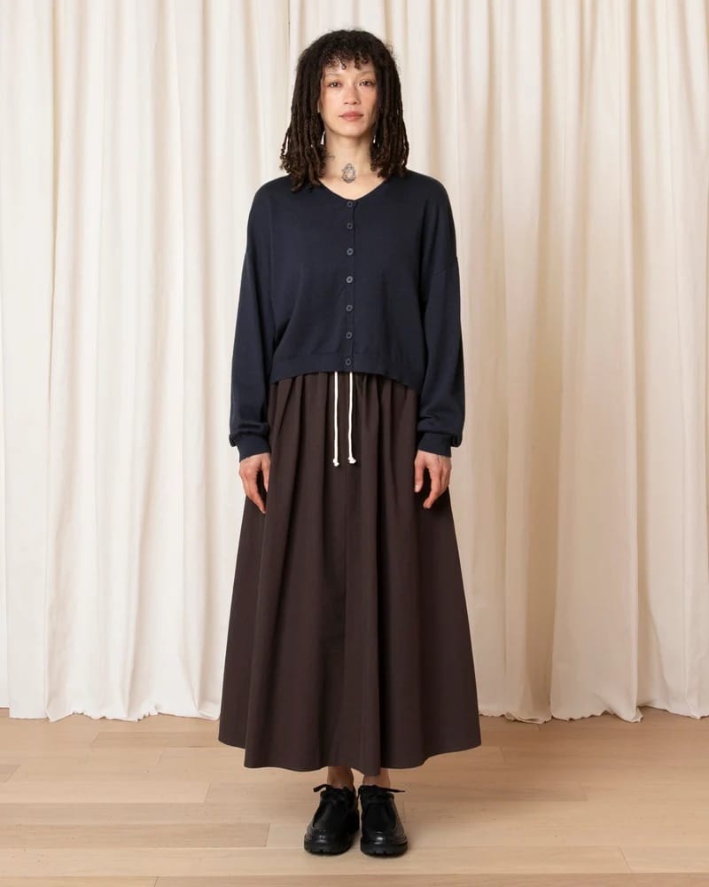 Drawstring Full Skirt - Dark Brown