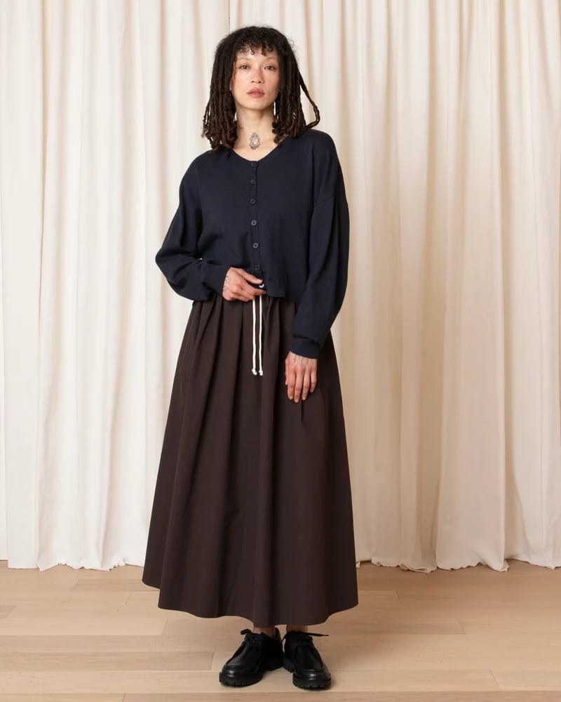 Drawstring Full Skirt - Dark Brown