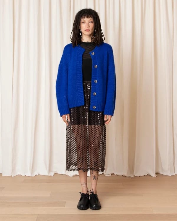 Merino Crew Neck Cardigan - Cobalt