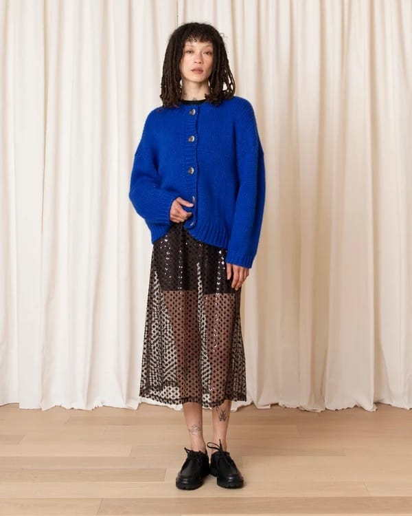 Merino Crew Neck Cardigan - Cobalt