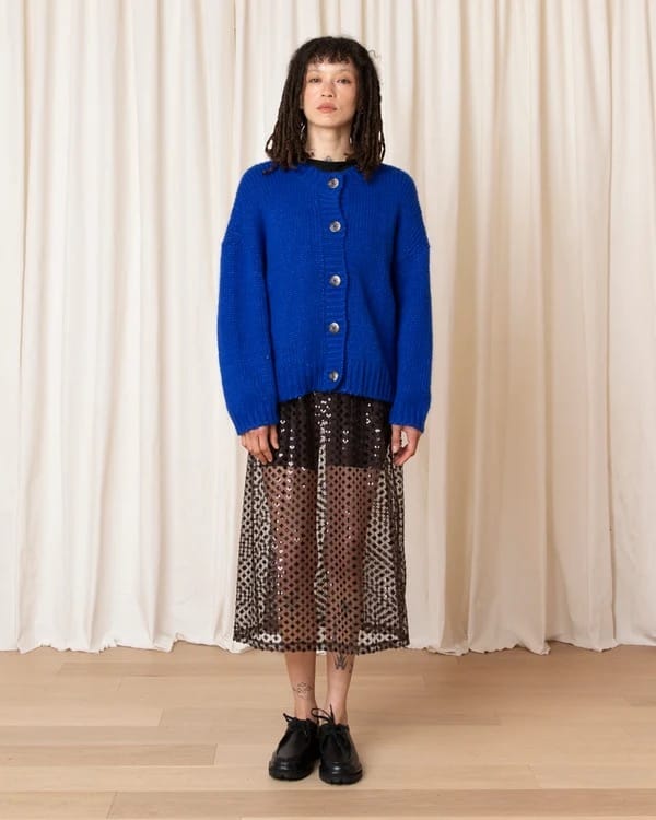 Merino Crew Neck Cardigan - Cobalt