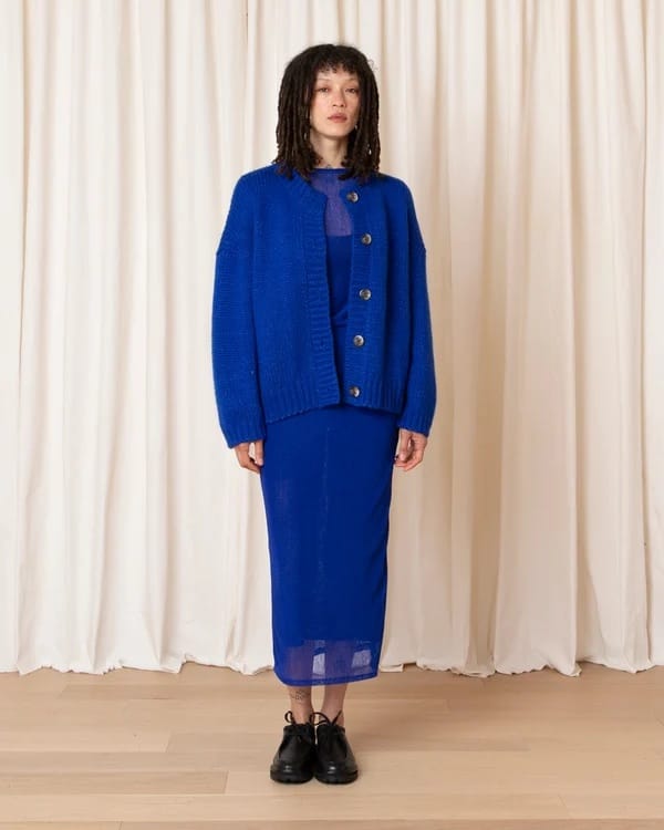 Merino Crew Neck Cardigan - Cobalt