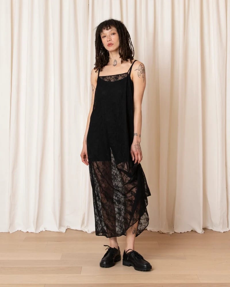 Square Neck Full Dress - Black Lace