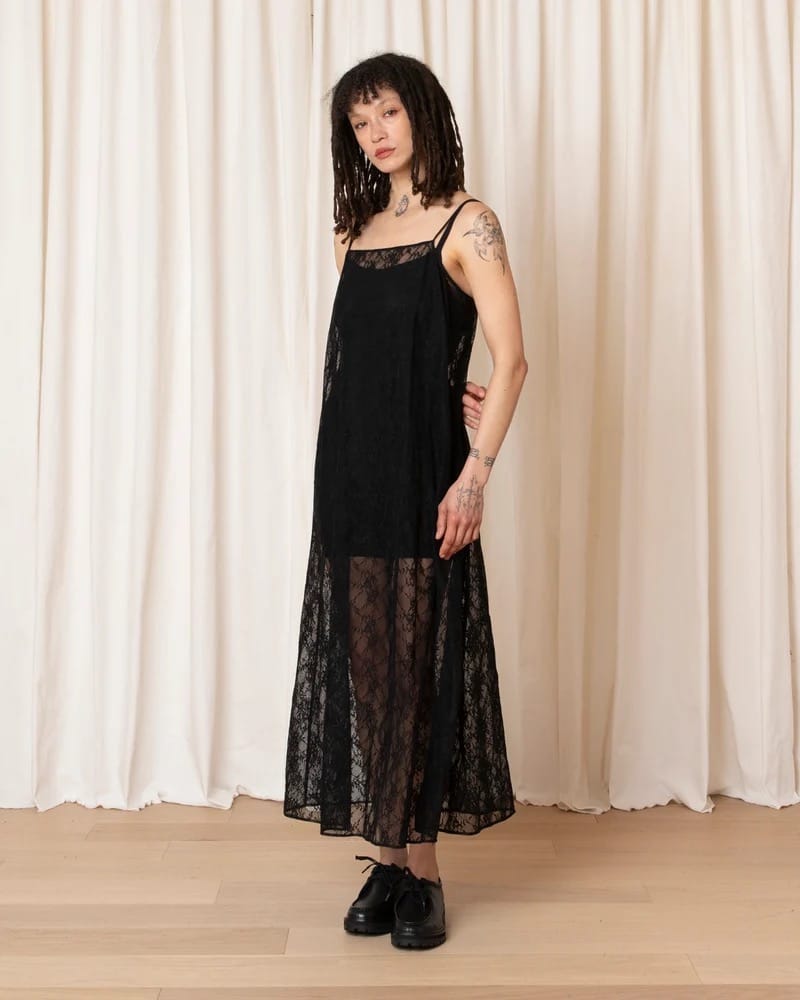 Square Neck Full Dress - Black Lace