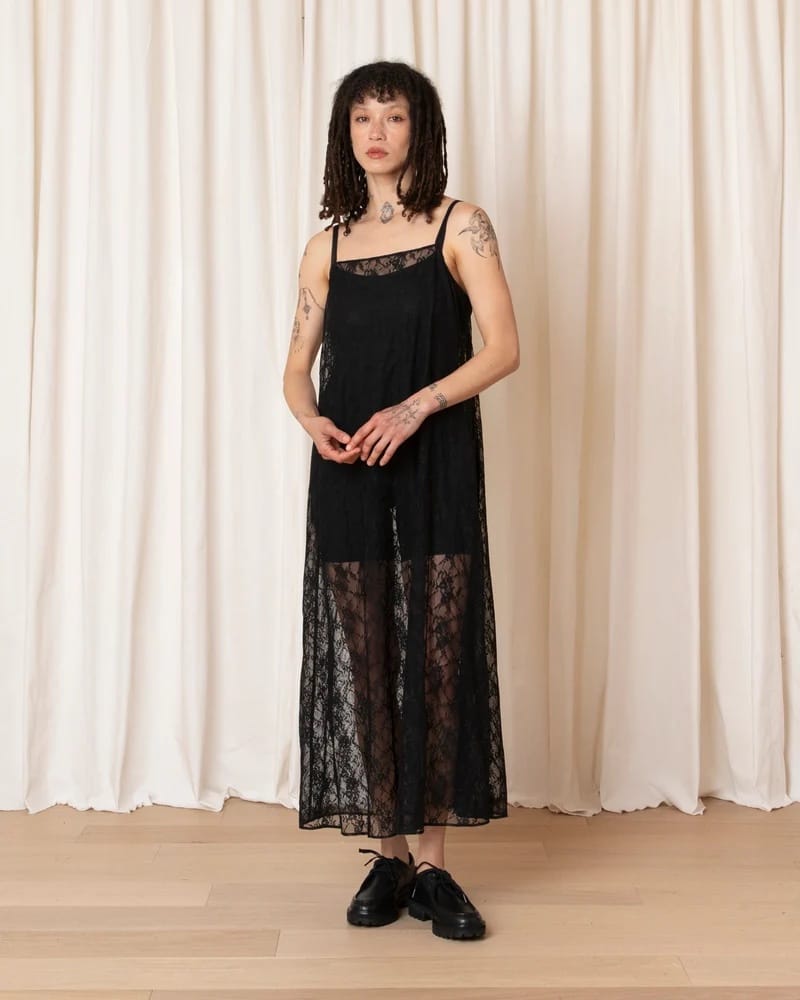 Square Neck Full Dress - Black Lace