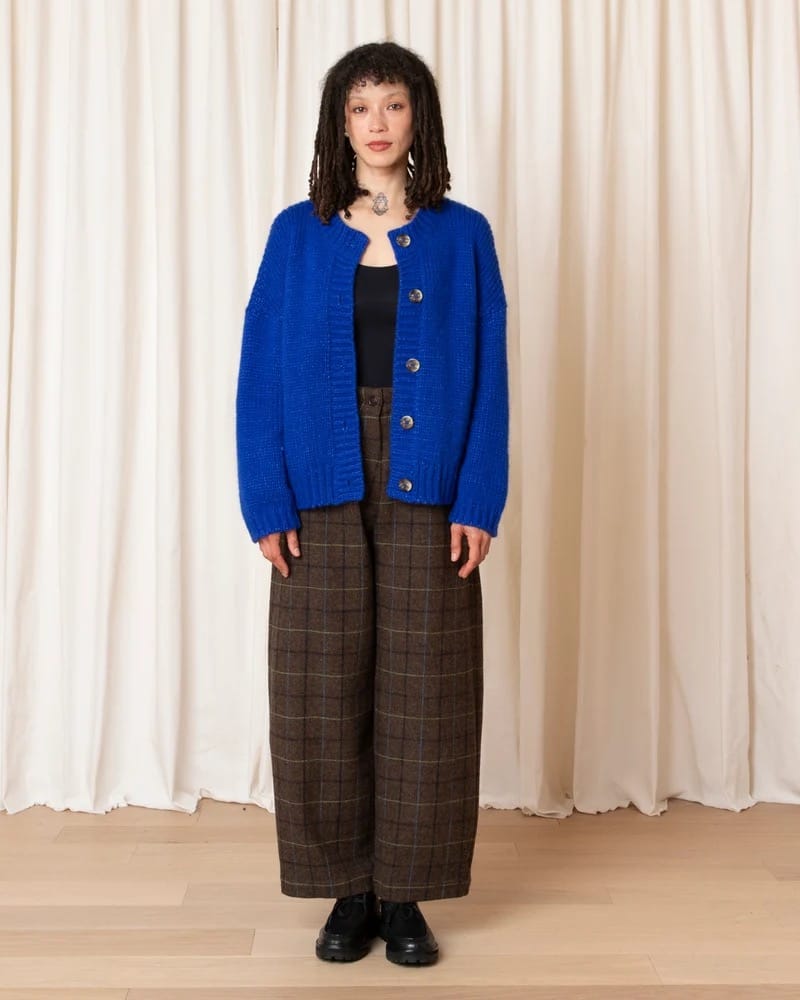 Merino Crew Neck Cardigan - Cobalt