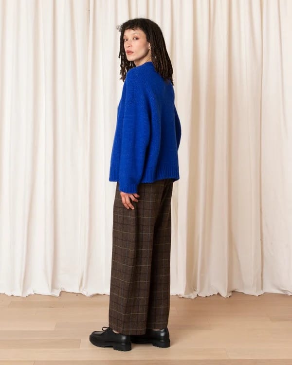 Merino Crew Neck Cardigan - Cobalt