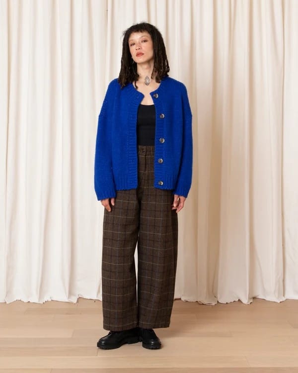 Merino Crew Neck Cardigan - Cobalt
