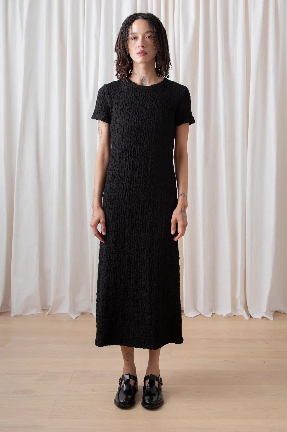 Textured T Shirt Dress - Black