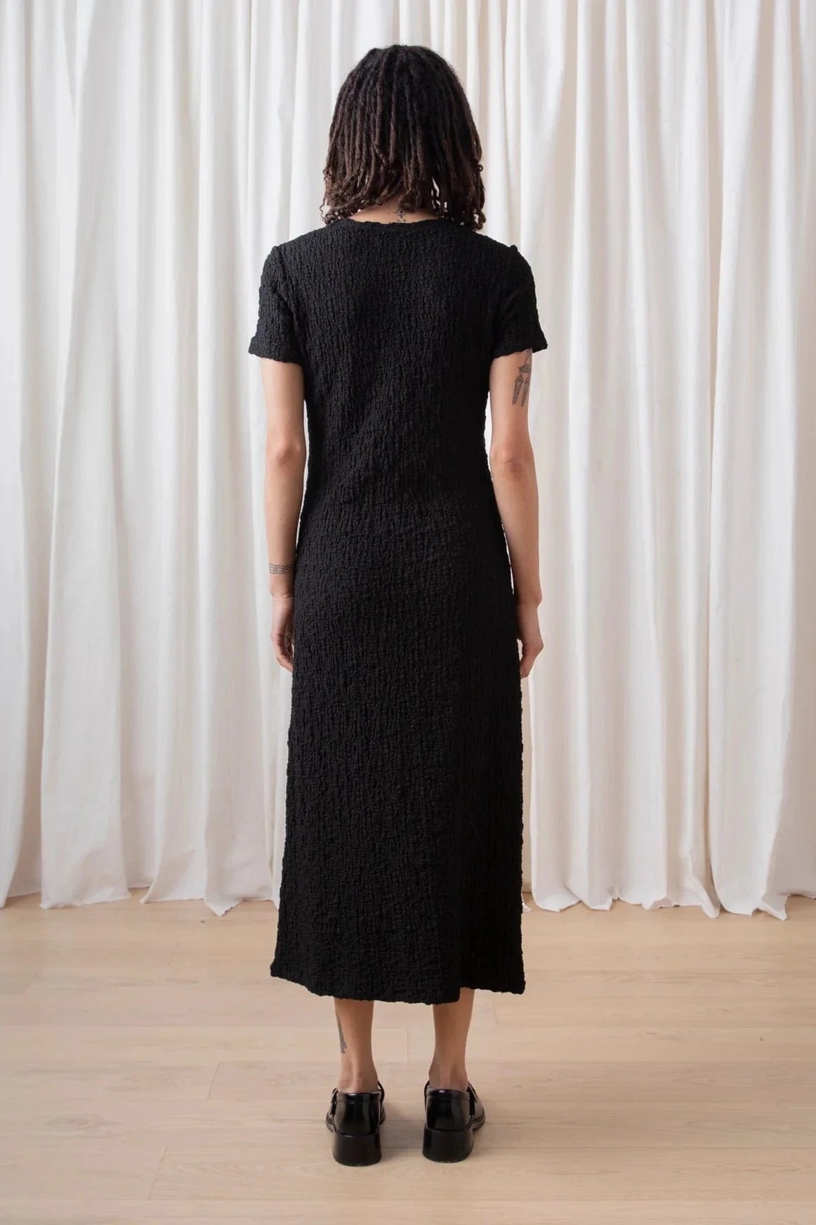 Textured T Shirt Dress - Black