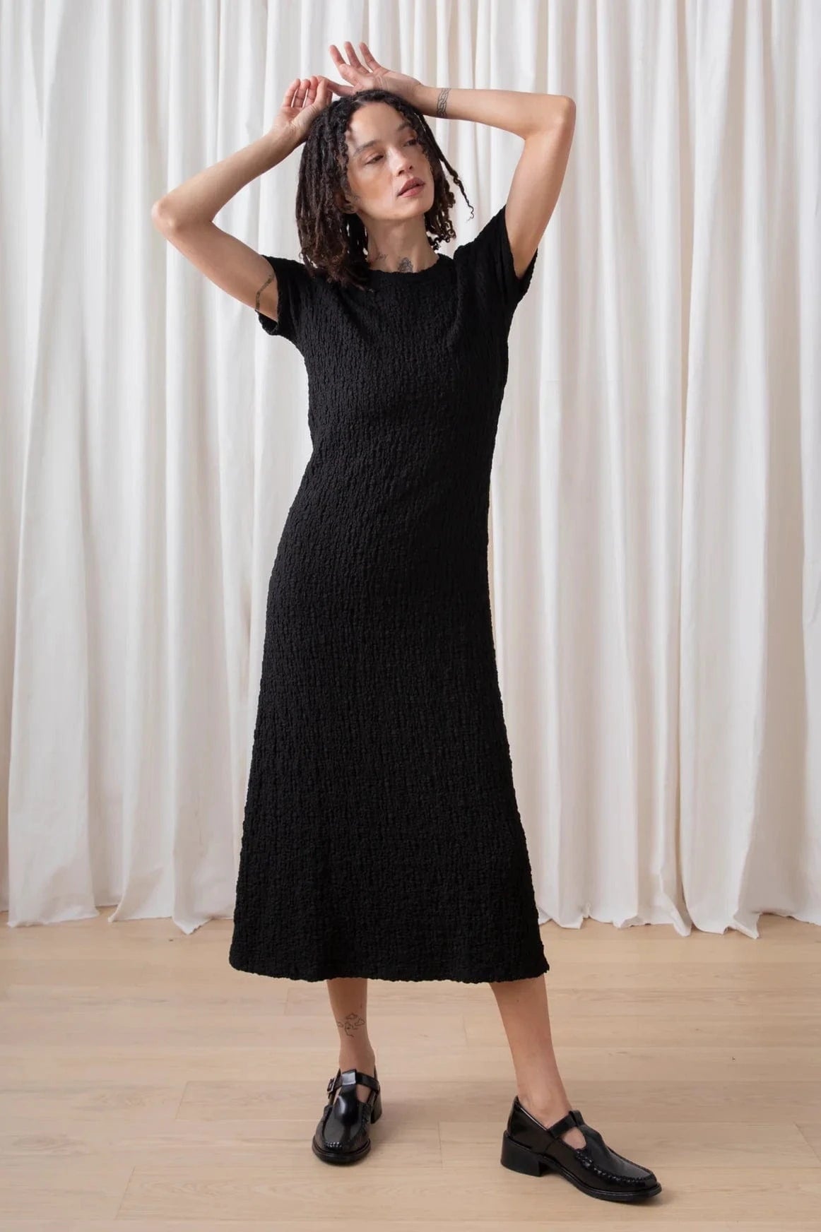 Textured T Shirt Dress - Black