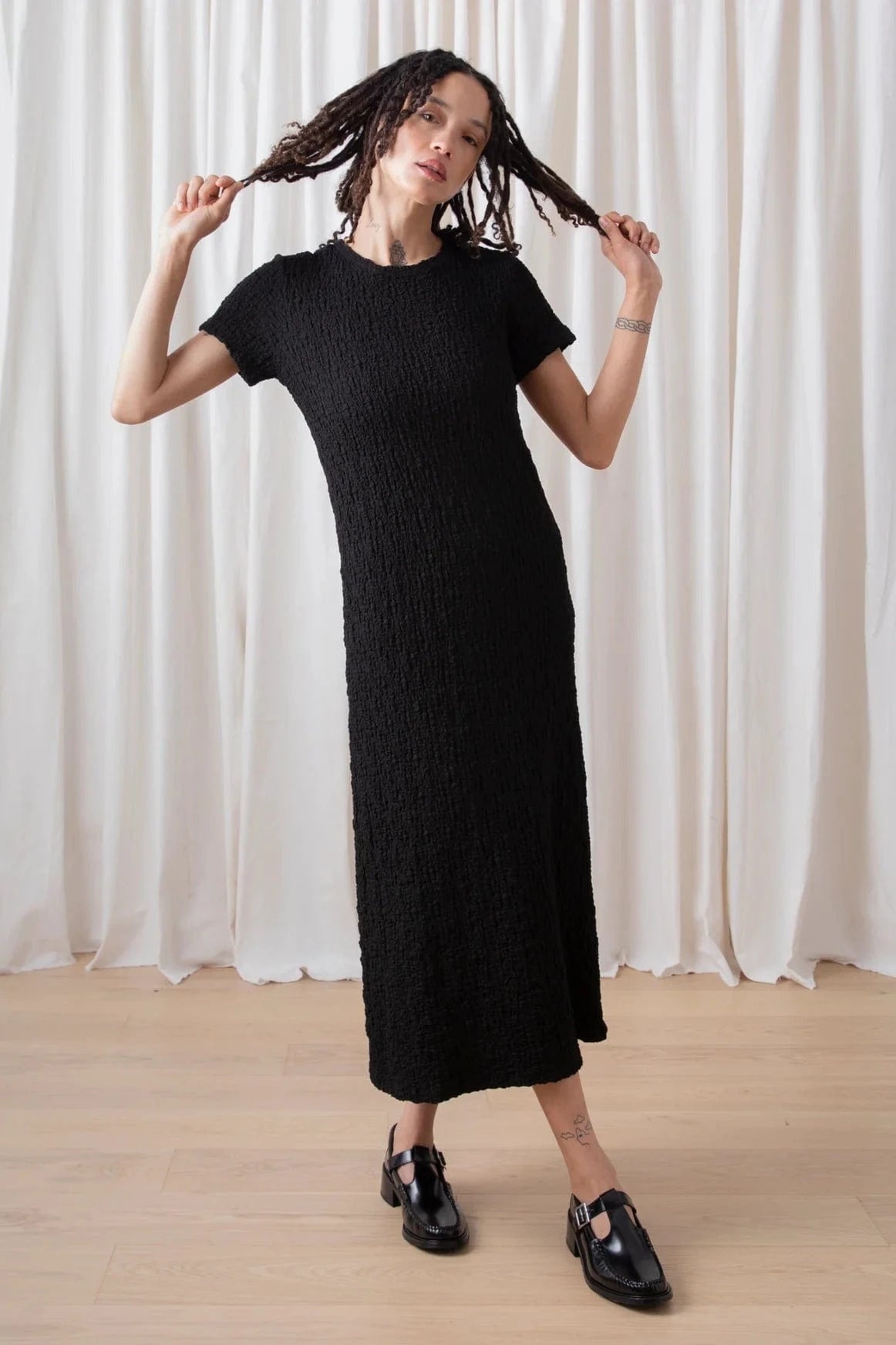 Textured T Shirt Dress - Black