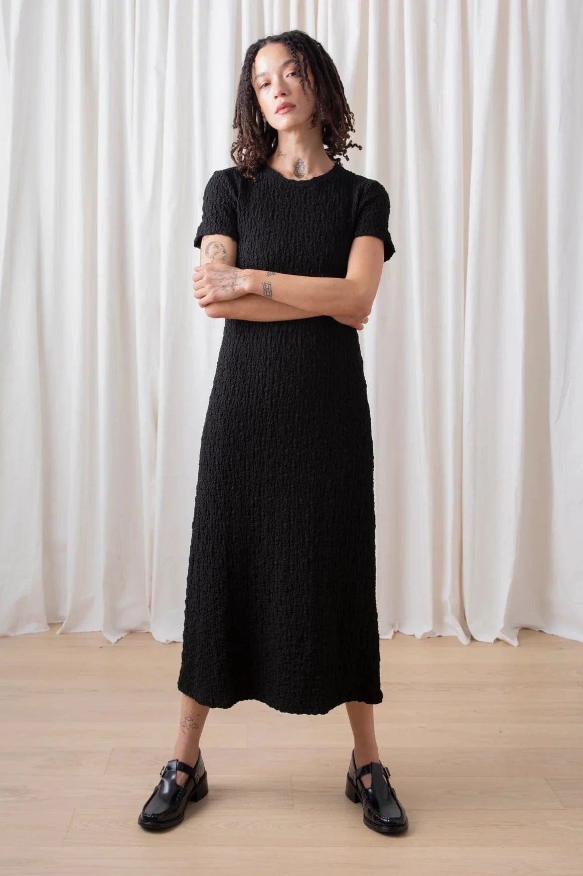 Textured T Shirt Dress - Black