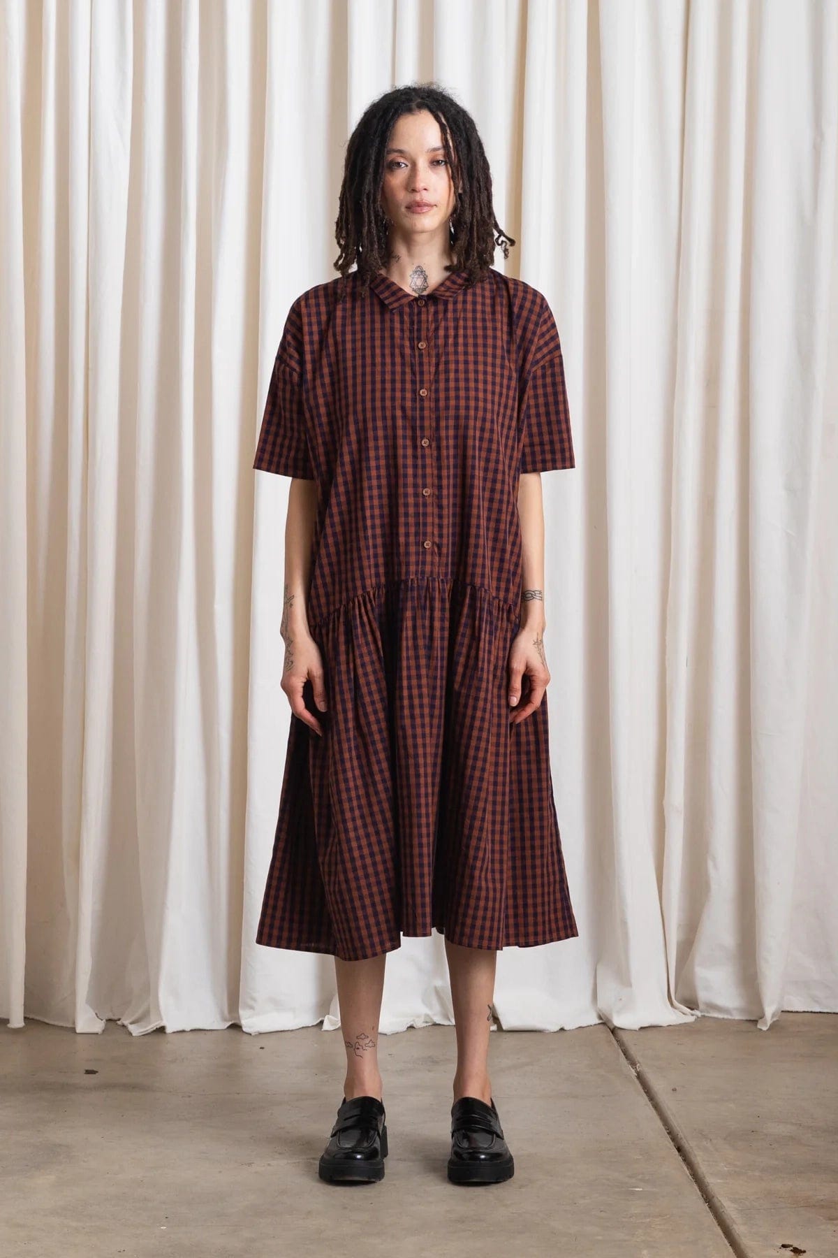 Collared Dress - Rust/Navy Gingham